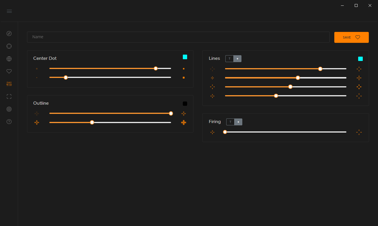 Crosshair Designer Interface with Color and Shape Settings